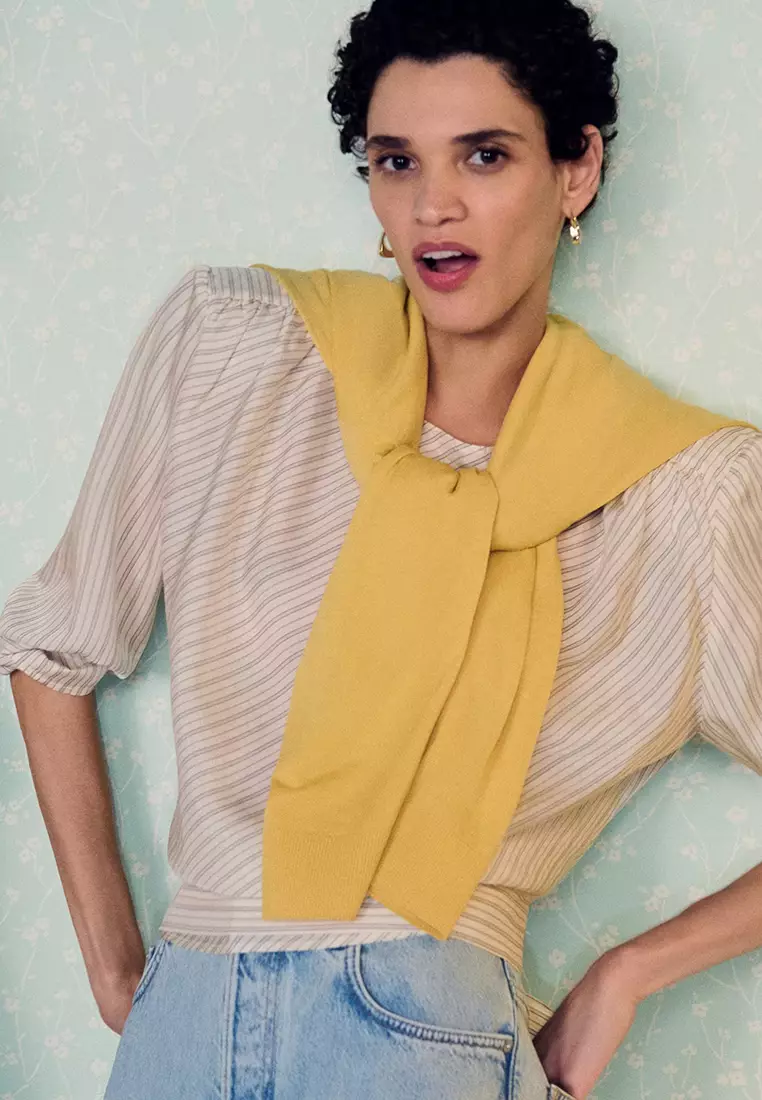 Gathered Tie-Belt Blouse