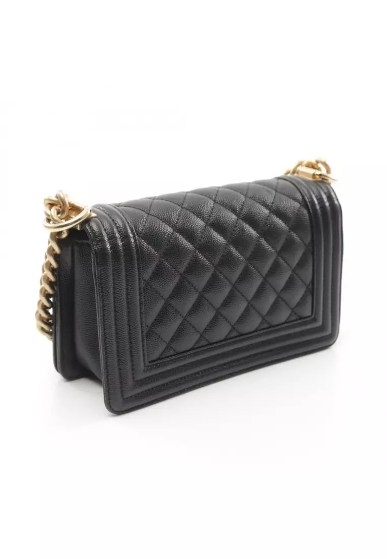 ショルダーバッグ・ポシェット × ヴィンテージ(中古) Chanel Boy Chanel Caviar Skin Mini Chain Shoulder Bag Authentic Chanel Caviar Leather Boy Medium in Black