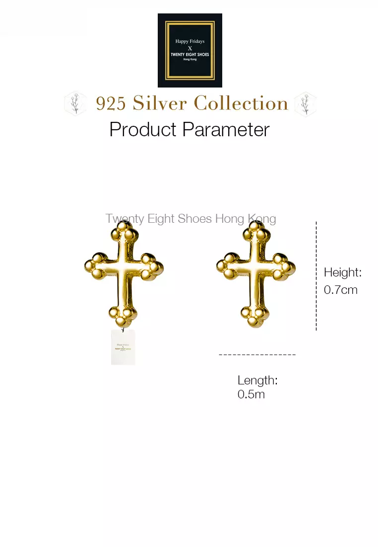 925 Silver Plated Gold Cross Earrings JW AR-M00222