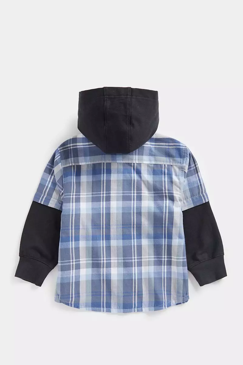 Mothercare Mock Double-Layer Hooded Shirt - Kemeja Anak Laki (Biru)