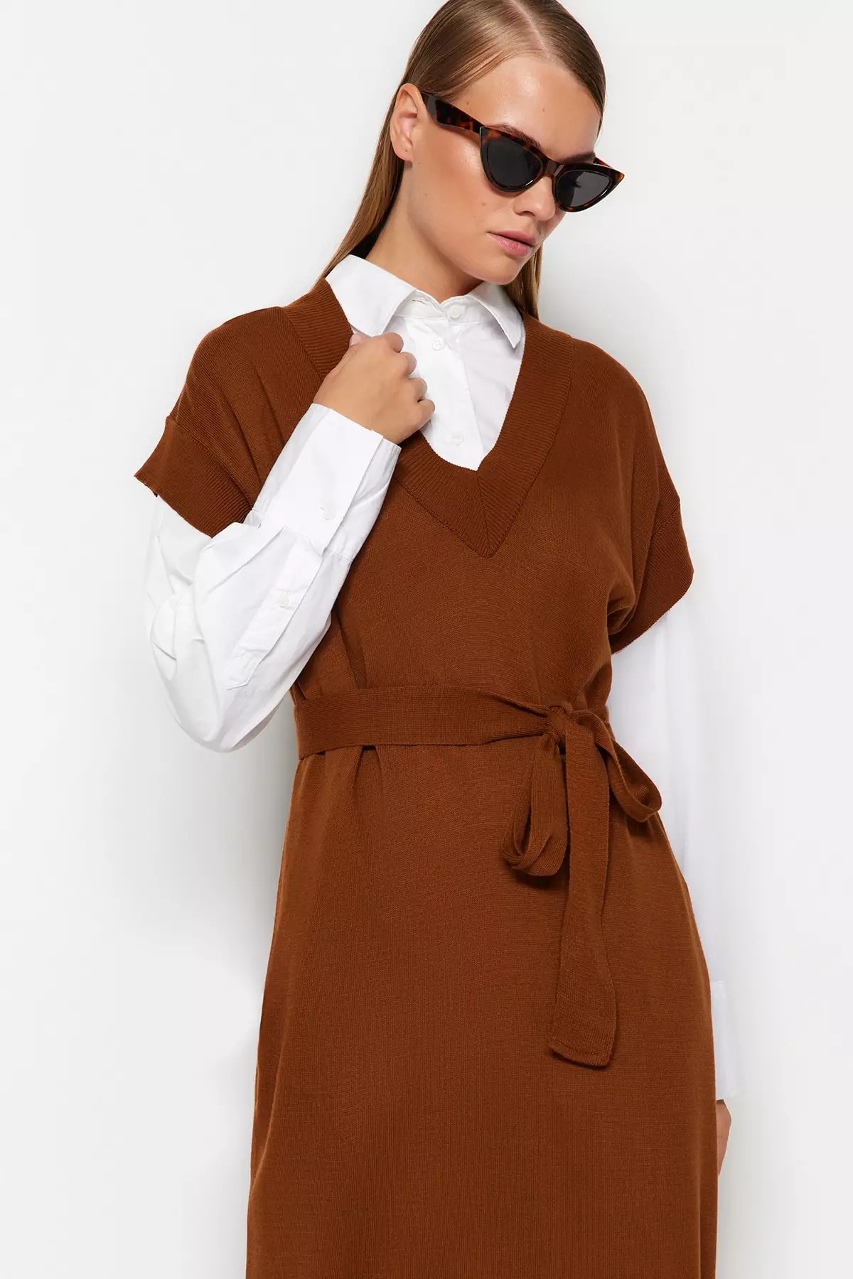 Trendyol Dark Brown Belted Long Knitwear Sweater Dress 2026 | Buy Trendyol  Online | ZALORA Hong Kong