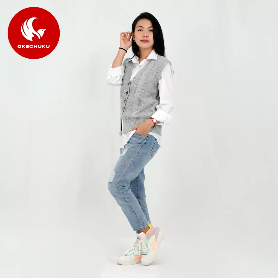  Vest Kancing Rompi Rajut Kancing Knit Outer Korean Style Rompi Rajut Wanita Gaya Korea