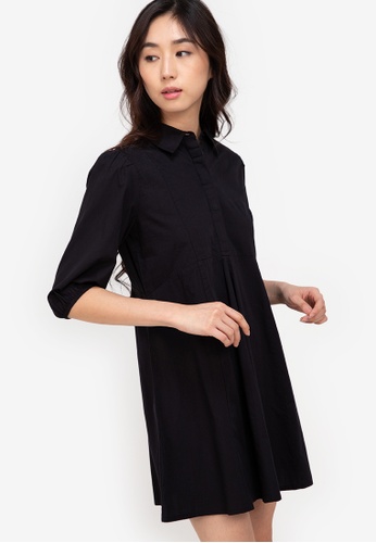 ZALORA BASICS black Puff Sleeve Pleated Mini Dress 74CE7AAAE76E95GS_1