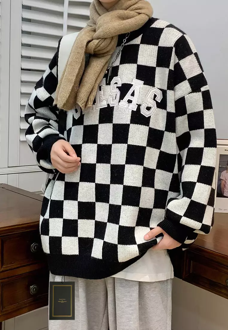 Checkered hot sale sweater mens