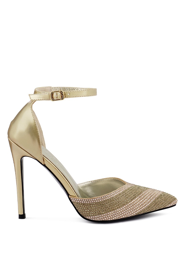 Gold Diamante Stripes Stiletto Sandals