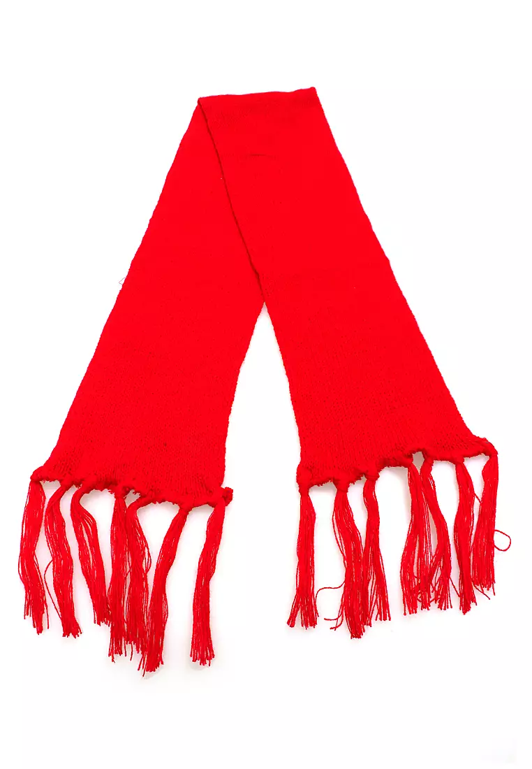 Syal Wanita Motif Polos Aksen Rumbai Shawl Rajut Lembut Fashion Women - Merah