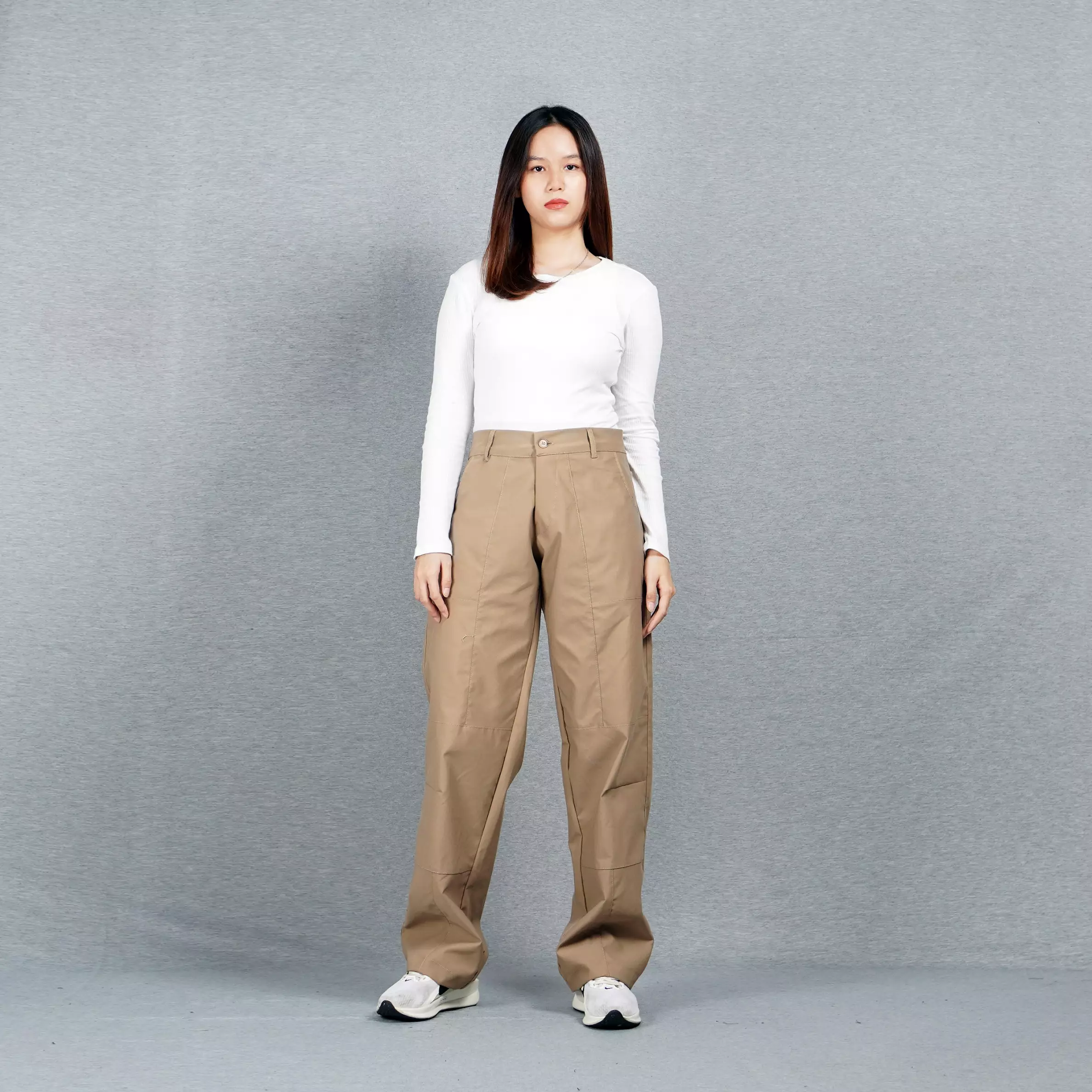 JORDI Celana Wanita Earth Tone Women's Long Pants Celana Chino Wanita - KHAKI