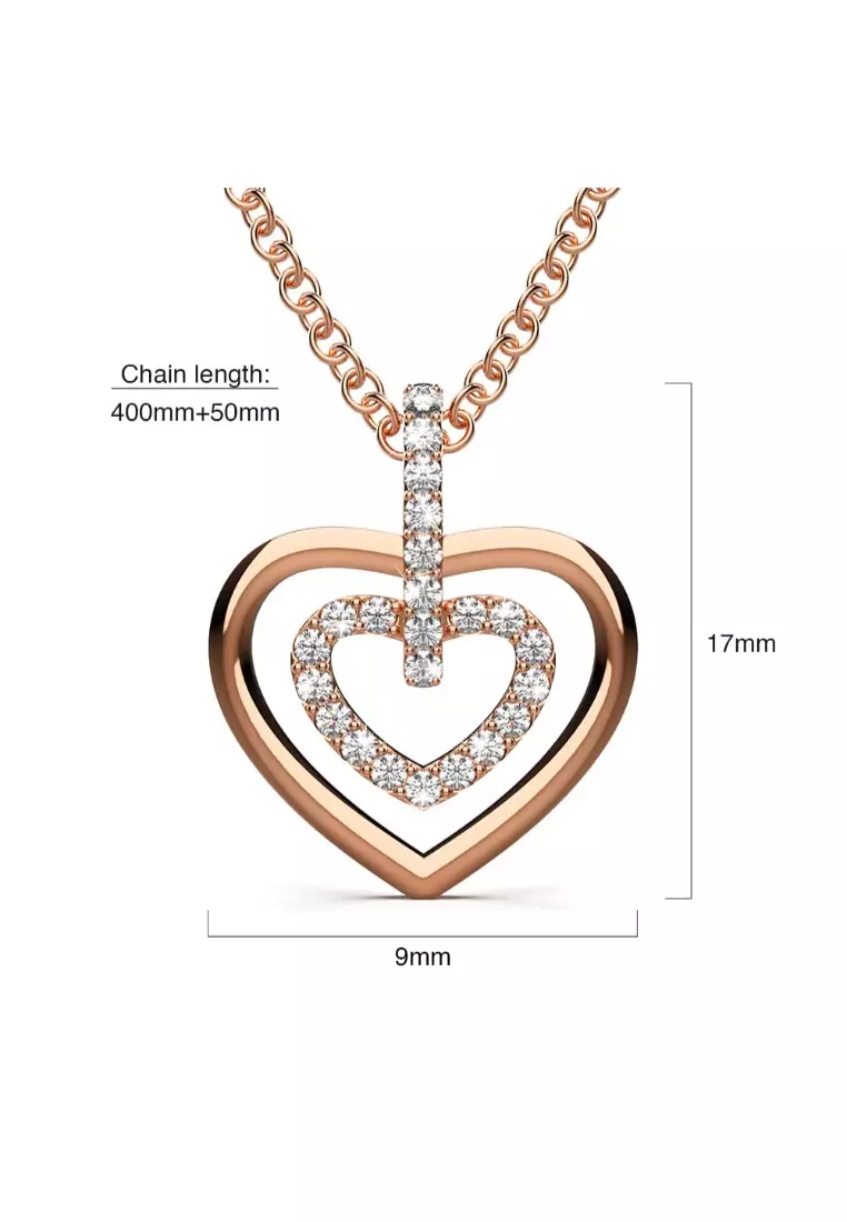 Heart Necklace Embellished with SWAROVSKI® crystals-Rose Gold/Clear