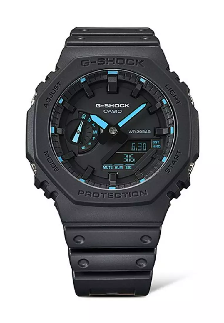 Men's Analog-Digital Watch Neon Series TMJ Carbon Core Guard Black Resin Sport Watch GA-2100-1A2