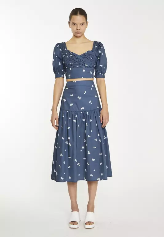 Dropped Waist Midi Skirt