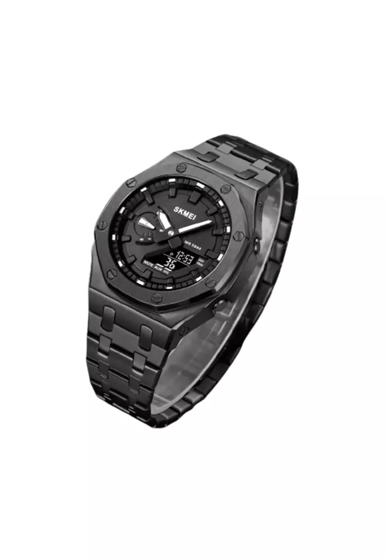 Jam Tangan Pria Digital Analog 2533 Watch Tali Stainless Rantai Anti Air 5 Bar ORIGINAL - Black