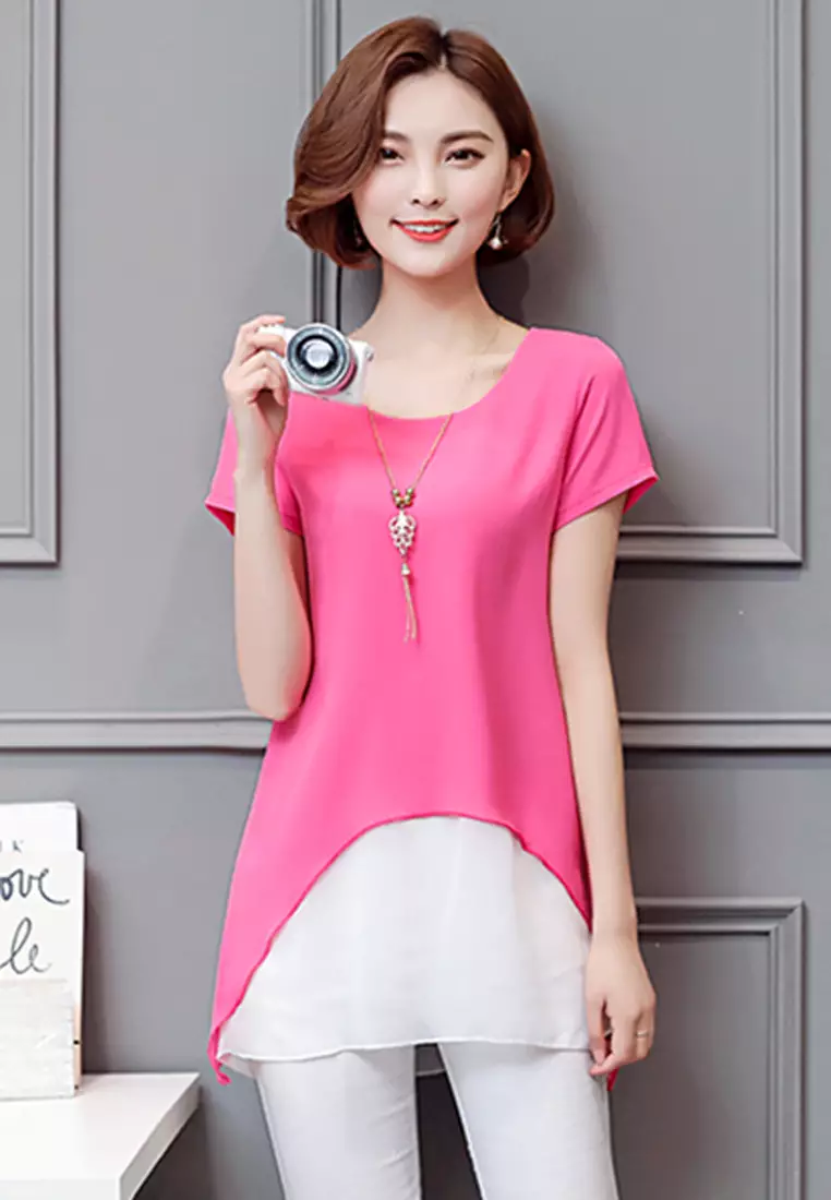 Chiffon Irregular Layered Tee With Accessory