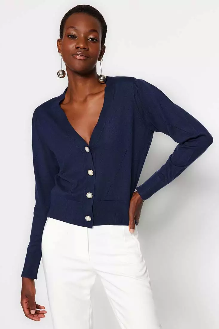 Short navy blue sales cardigan