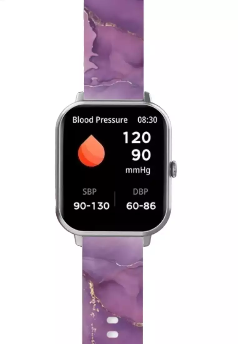 Zalora Special offer - IOS/Android Black SmartWatch with 2 Rubber Straps (Purple Marble/Grey)