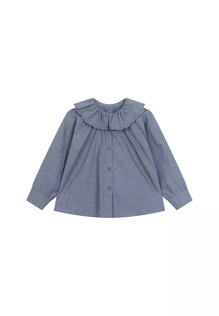 Ruffled Collar Long Sleeve Front Button Blouse