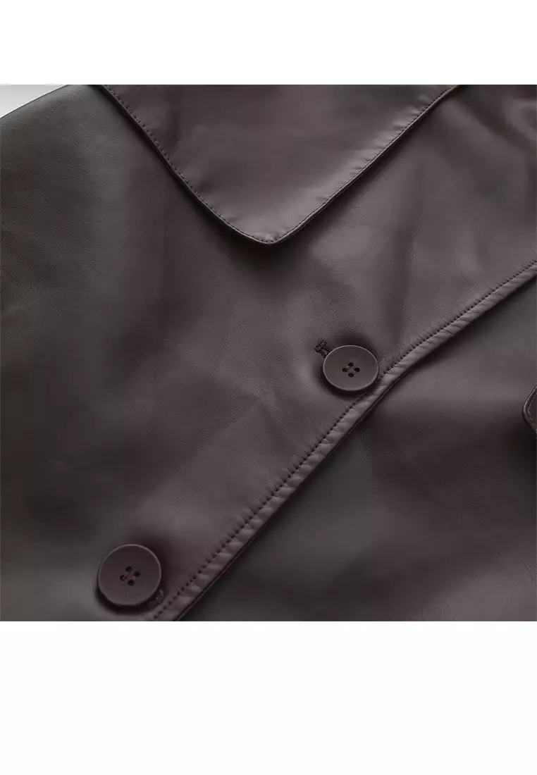 Oversized Faux Leather Trench Coat AD-M24PJ51