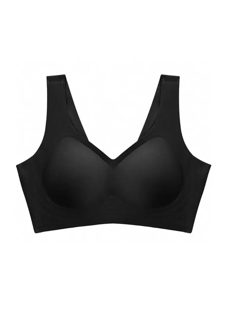 Premium Amaya Plus Size Seamless Wireless Support Bra in Black