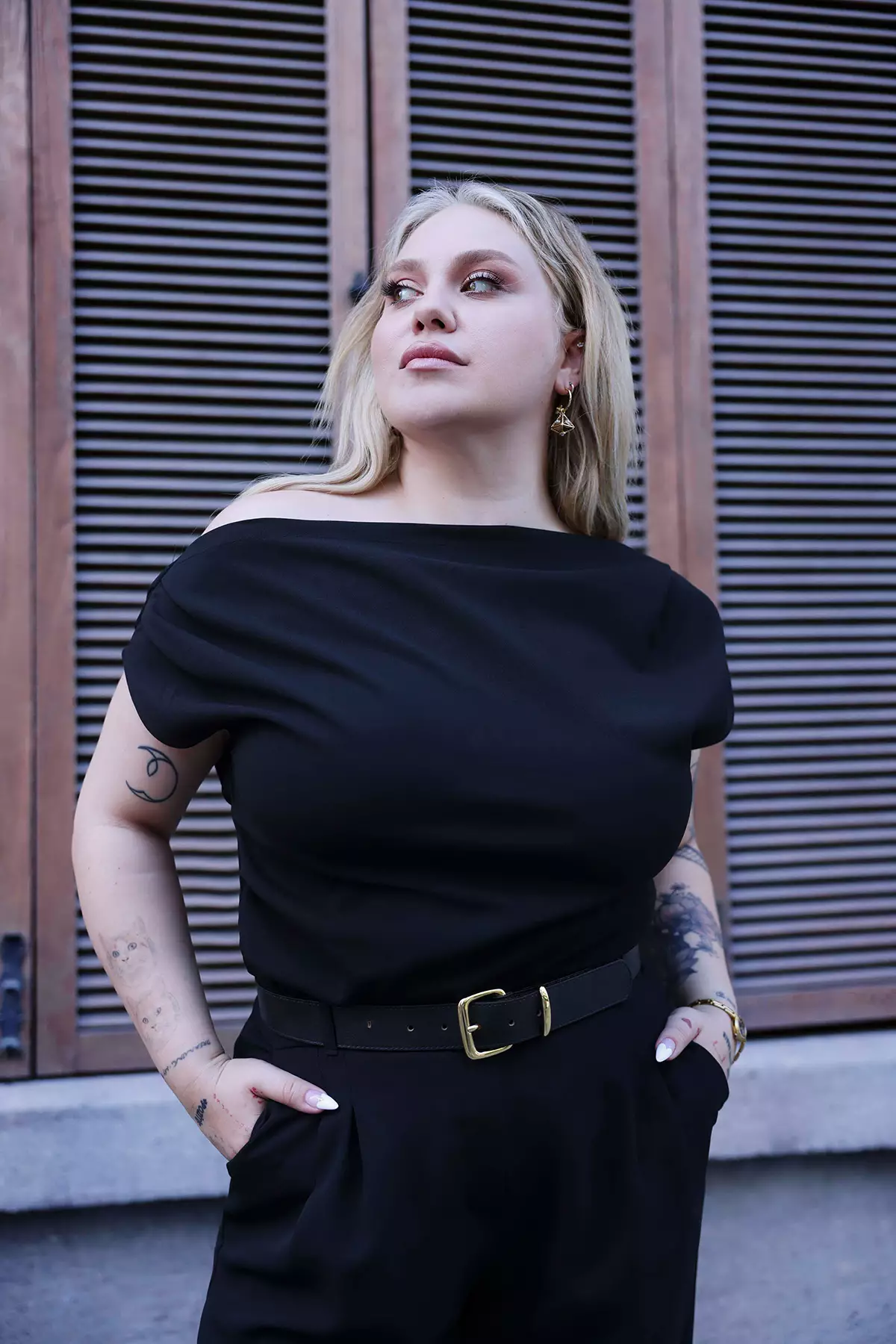 Black Crepe Knit Plus Size Blouse Tbbss25Af00119