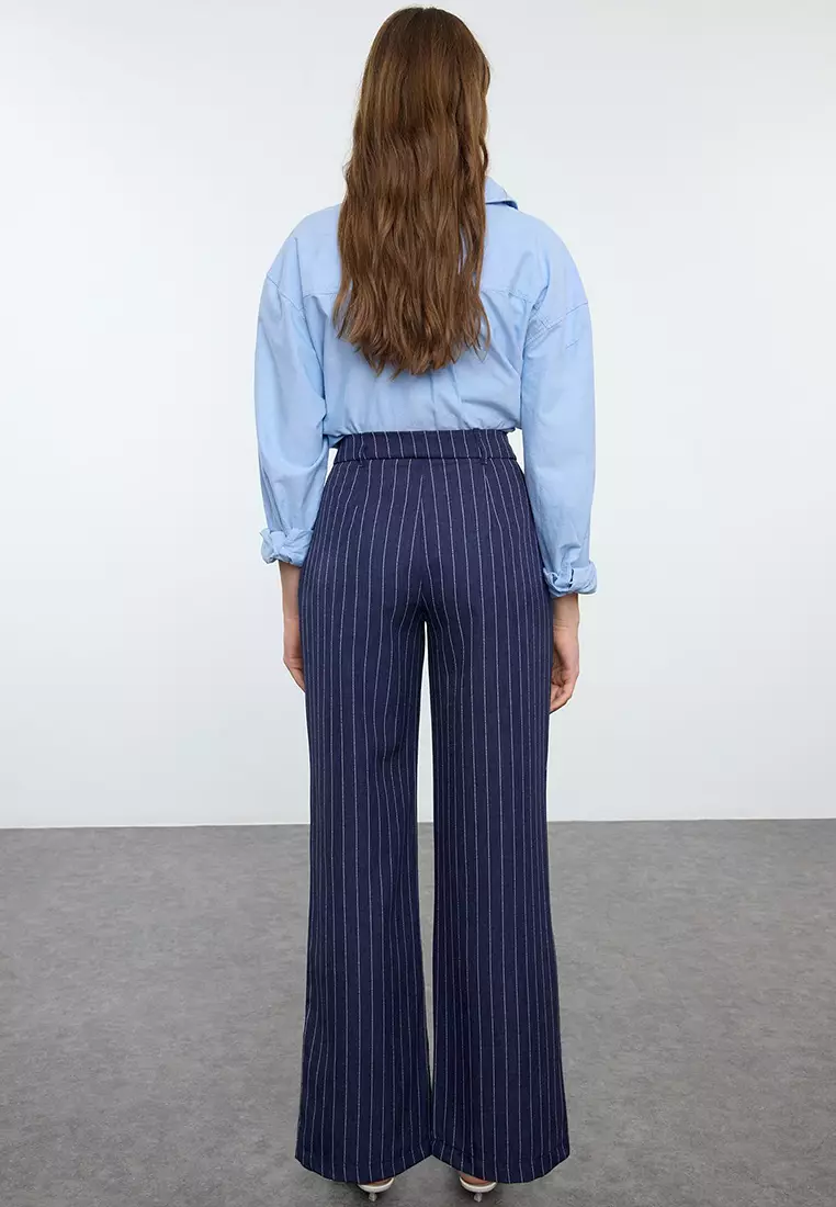 Wide Leg Striped Trousers