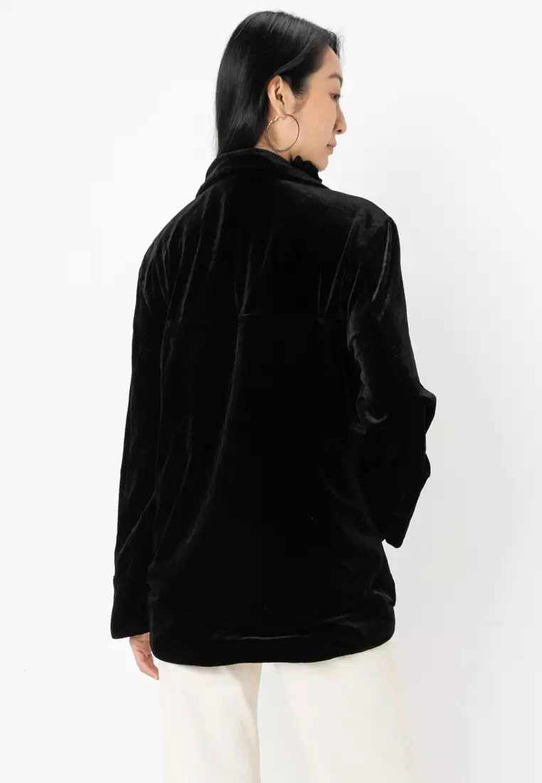 Flower Choker Velvet Blazer