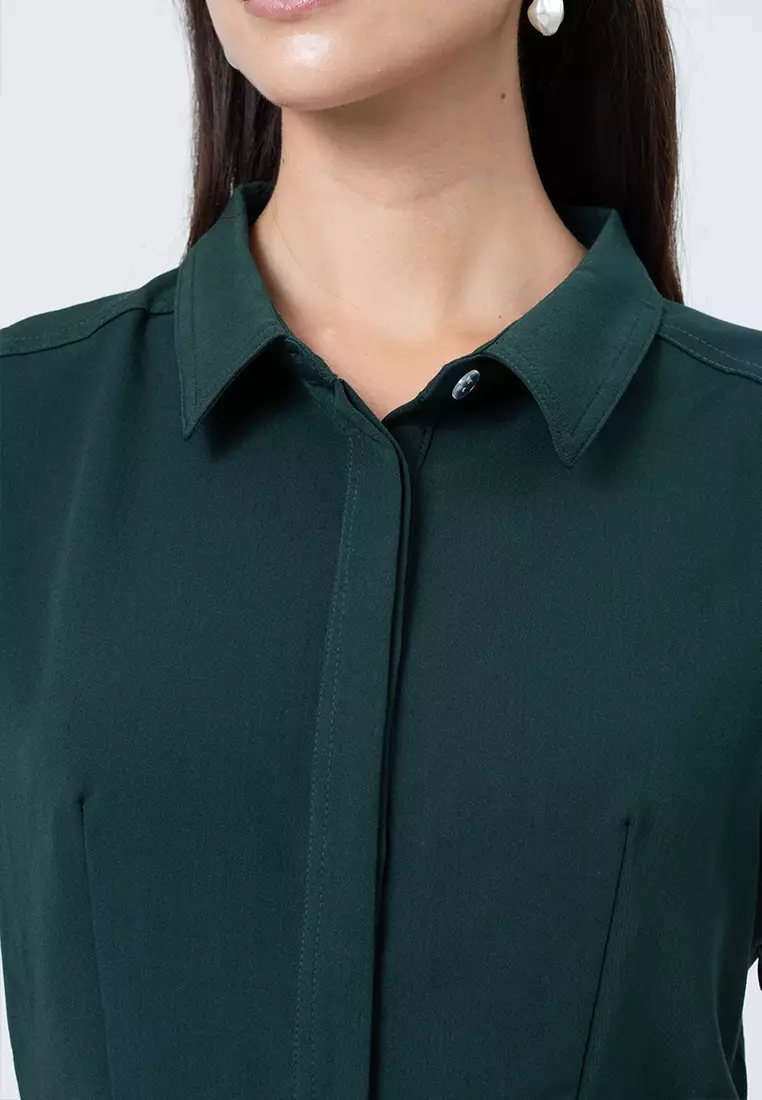 Maire Shift Dress with Structured Wrap Skirt Detail and D-Ring Accent