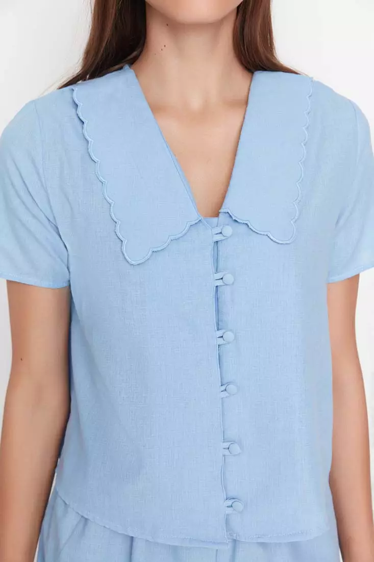 Buy Trendyol Printed Shirt Collar Terry Cotton Woven Pajamas Set