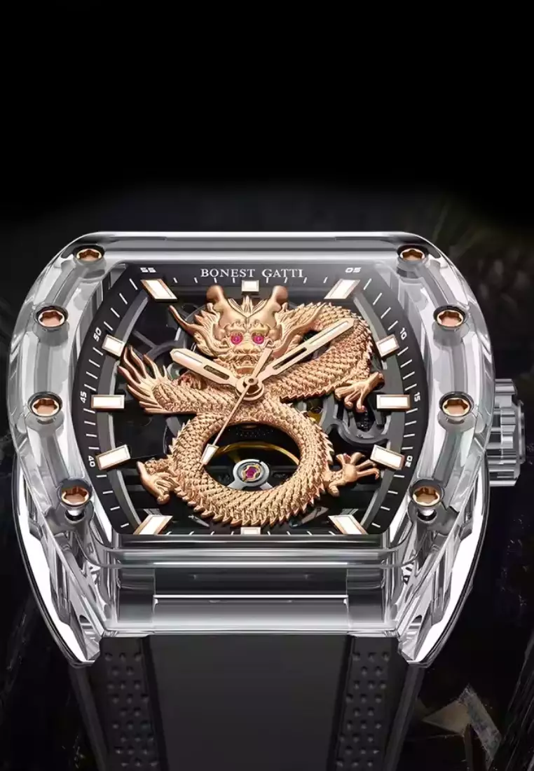 BONEST GATTI™ Automatic Unisex K9 Crystal Watch, Rubber Strap