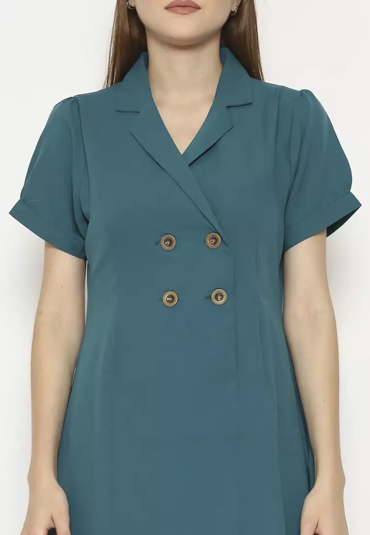 Urban Exchange Verita Teal Green Dress - Midi Dress Gaun Wanita