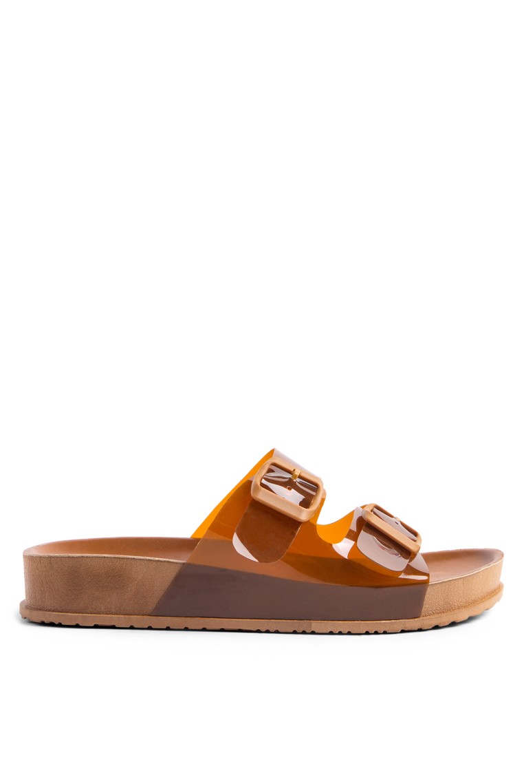 Mocha Platform Buckled Slide Sandals