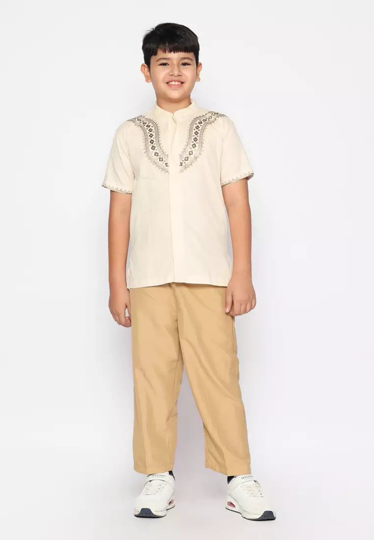 Baju Koko Set Anak Laki Bordir Viral Cream - GENUINE