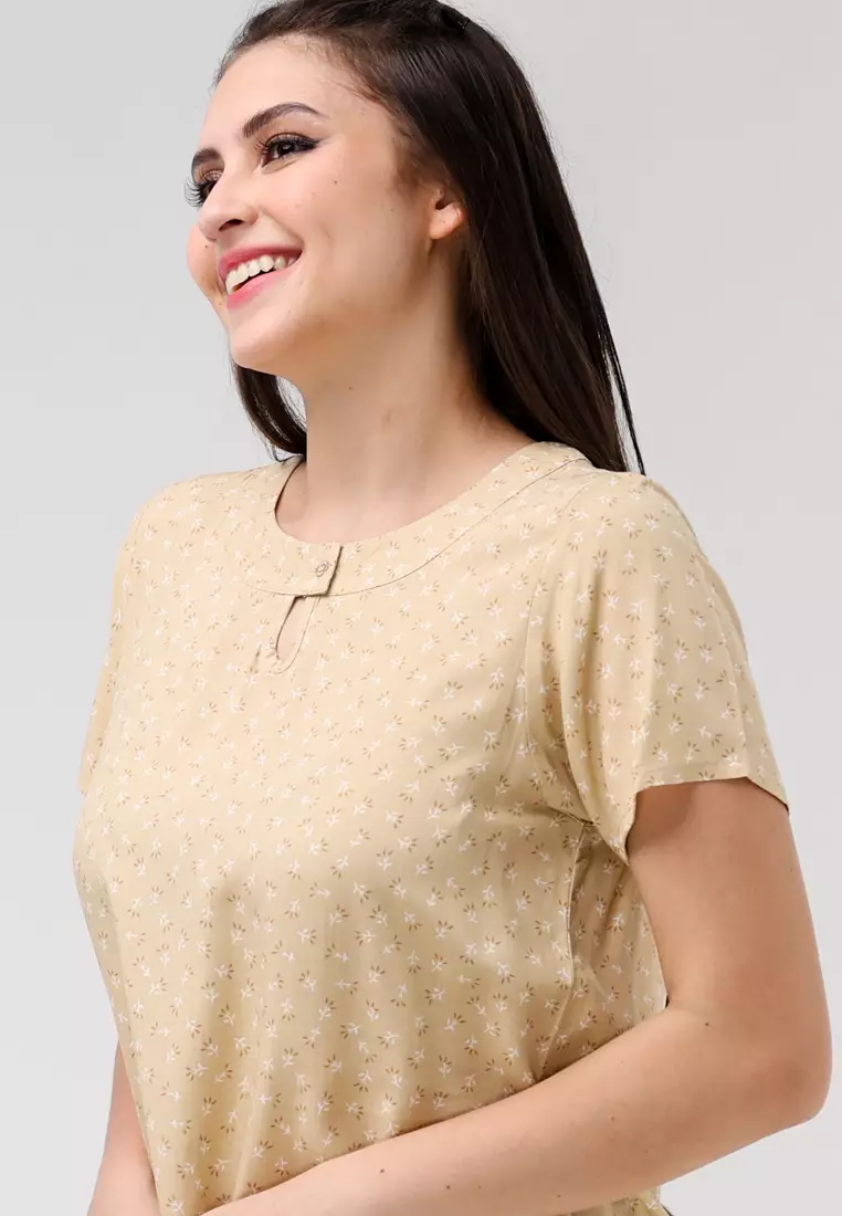 Woven Printed Rayon Short Sleeves Blouse