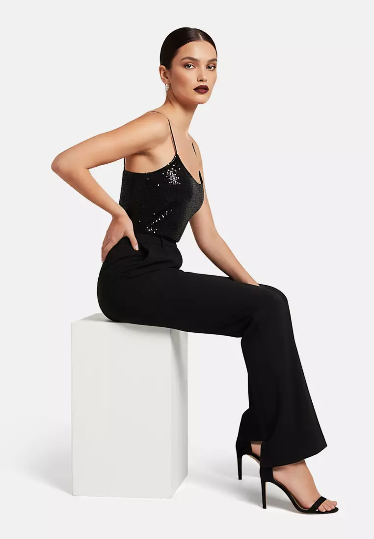 Black Sequin Sleeveless Top