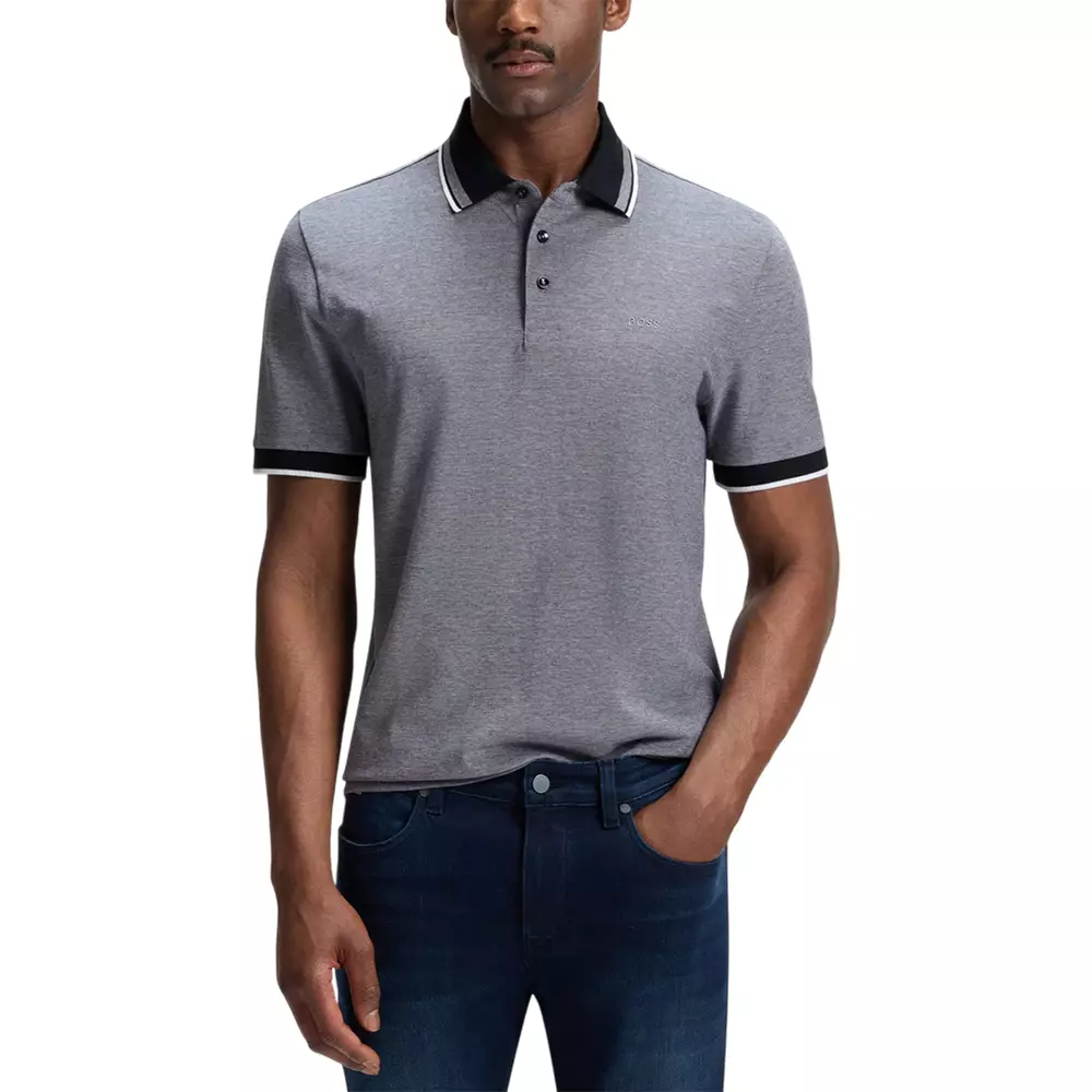 Style H-Prout 141 Logo Detail Oxford Cotton Pique Polo Shirt Grey