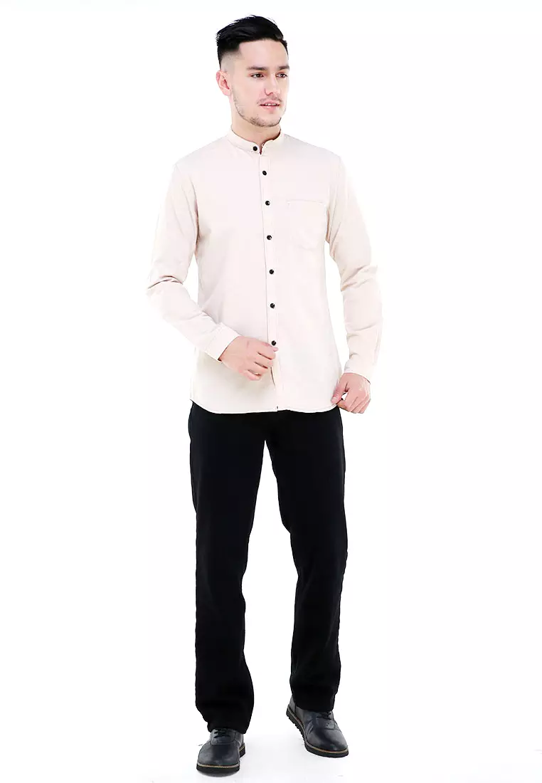 Dwan Atasan Kemeja Pria Premium Casual Formal Longsleeve Shirt Material Cotton ORIGINAL - Cream