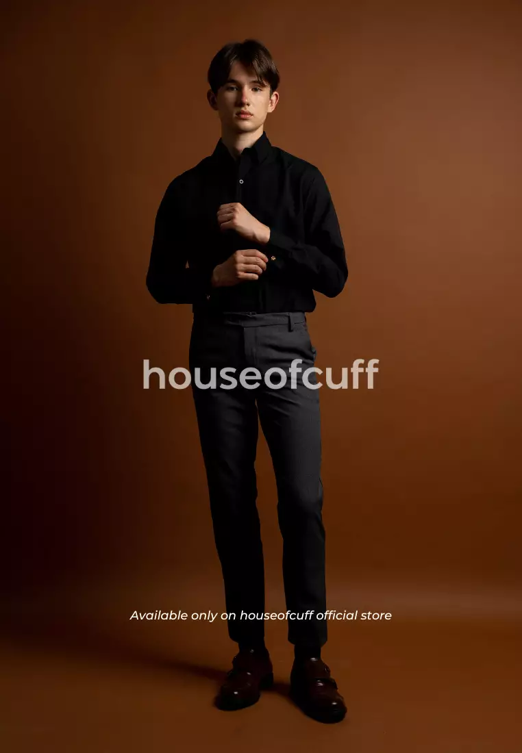 Houseofcuff Kemeja Slimfit french Cuff Shirt Model Cufflinks Manset Black French Cuff Shirt
