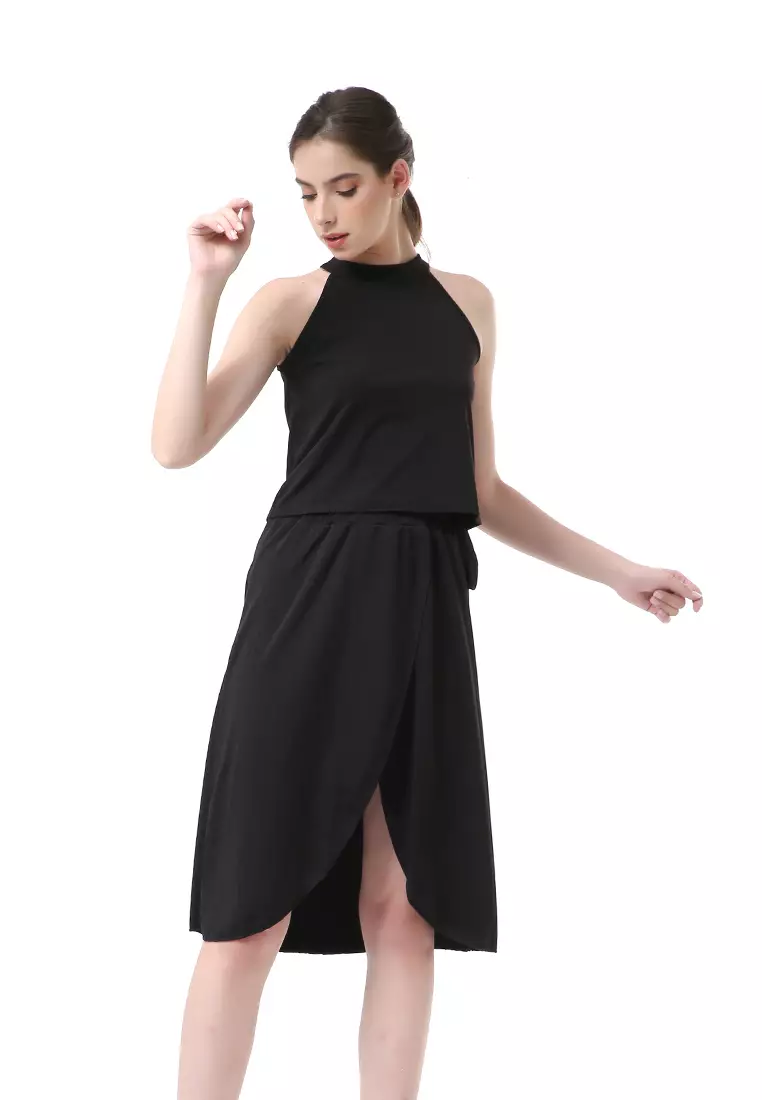 Rachel Sexy Dress Wanita Tanpa Lengan Model Belah Samping Material Mosscrepe ORIGINAL - Black