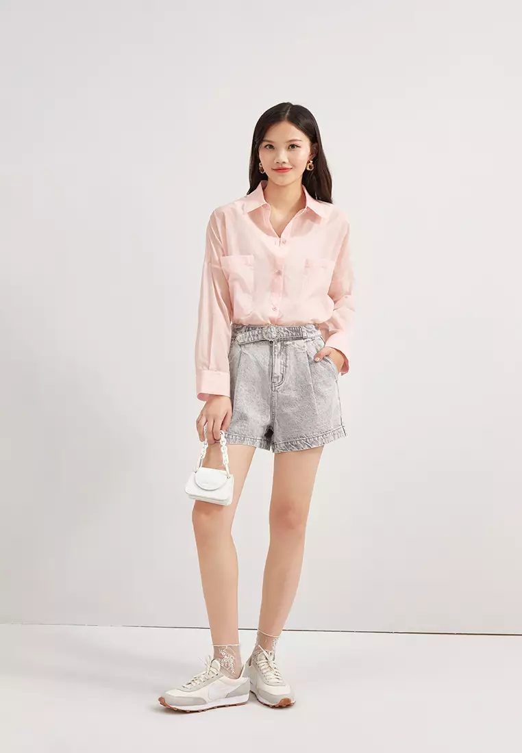 Front knot gathered blouse - Sakura pink