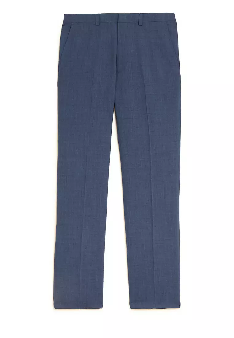 Regular Fit Wool Blend Flat Front Trousers