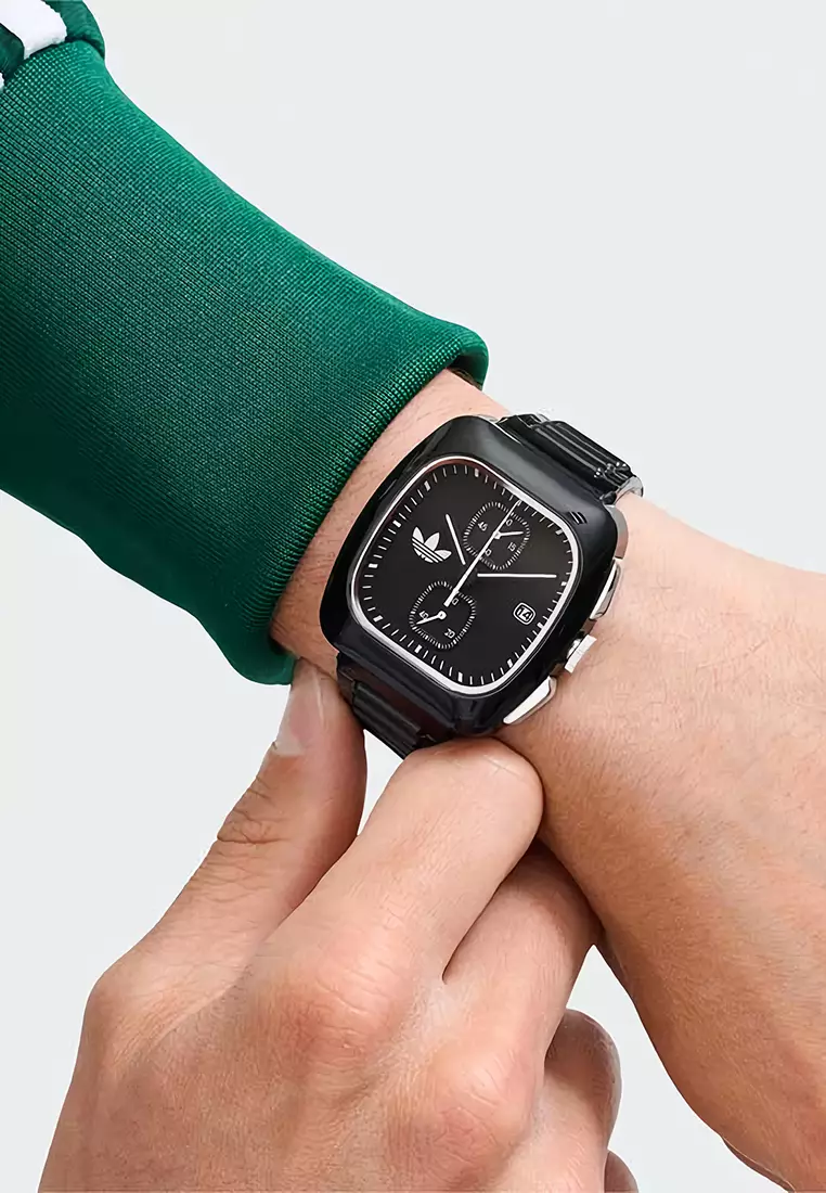 Adidas Gents Retro Wave Two Chrono - Jam Tangan Analog Pria - Ceramic Case Black Resin Strap - AOSY24533