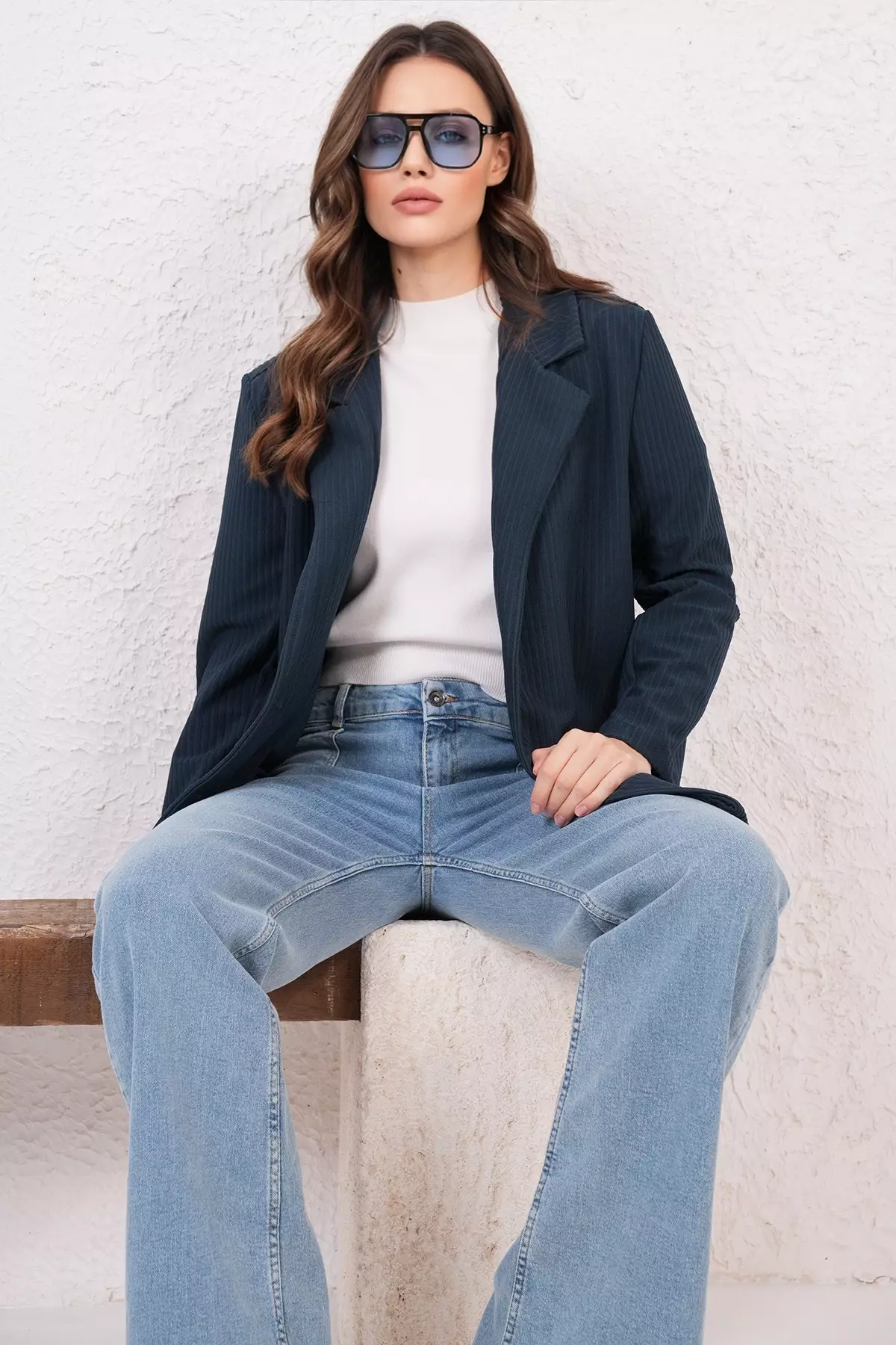 Navy Blue Oversize Blazer Jacket Alc-X14776