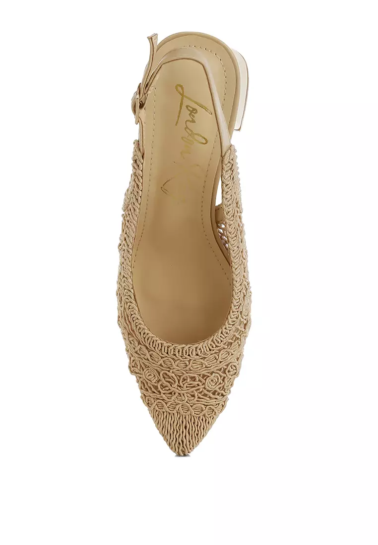 Woven Design Slingback Sandals in Beige