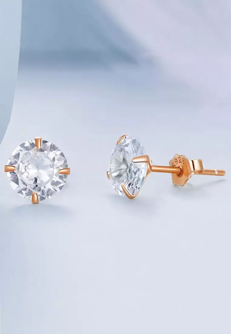 Solid Silver Mary Anne Crystal Stud Earrings In Rose Gold