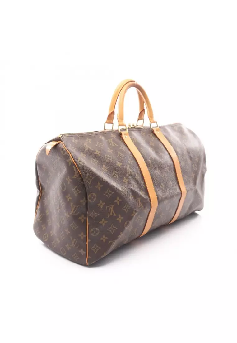 Pre-Loved Louis Vuitton Keepall 50 monogram Boston bag PVC leather Brown