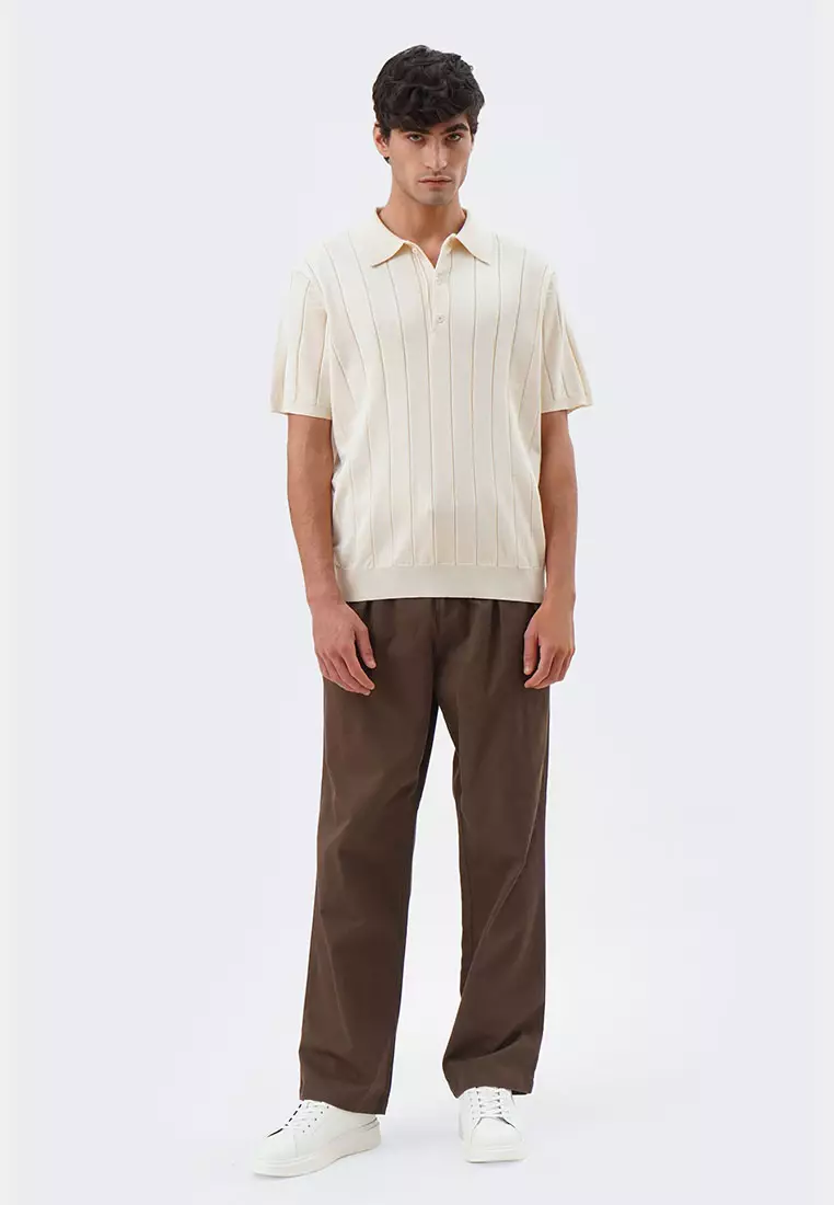 Men's Textured Ribbed Knit Polo with Hem Band - The New Standard