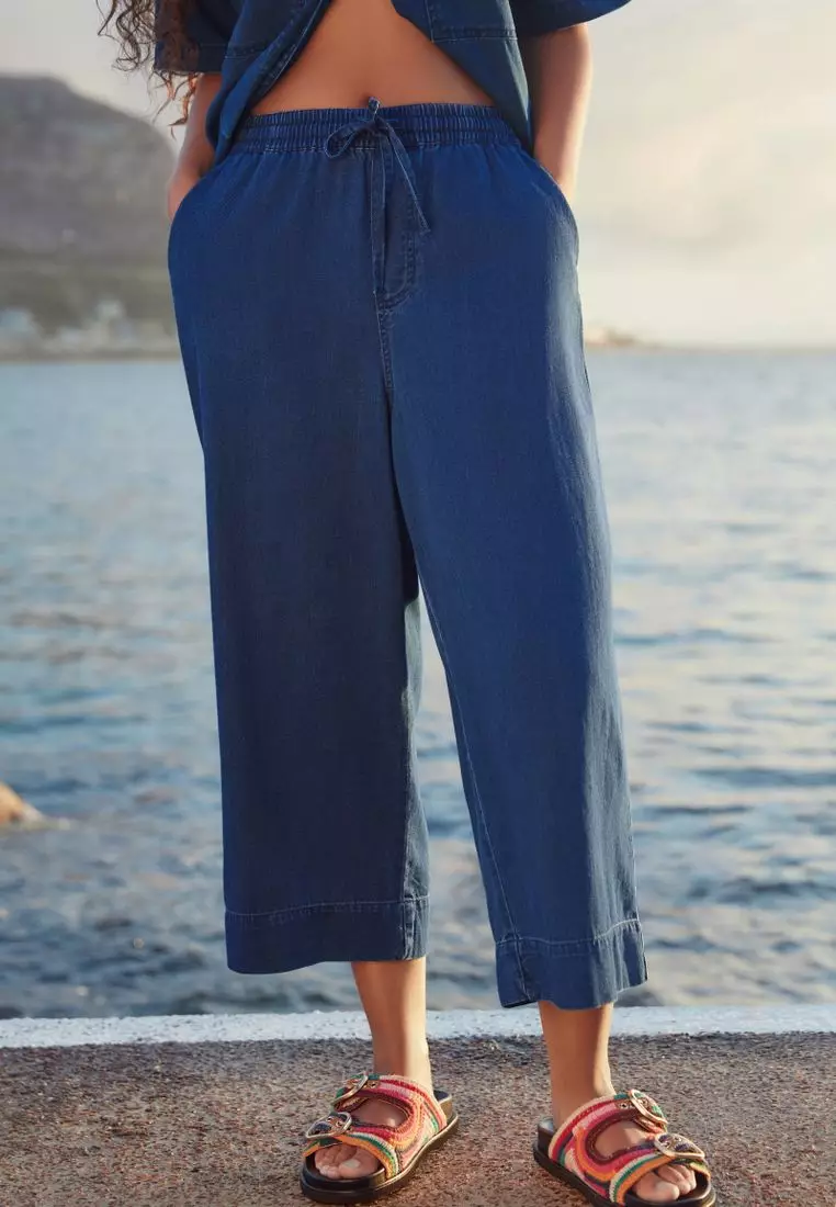 NEXT Lightweight Tencel Pullon Denim Wide Crops 100% Cotton Jeans
