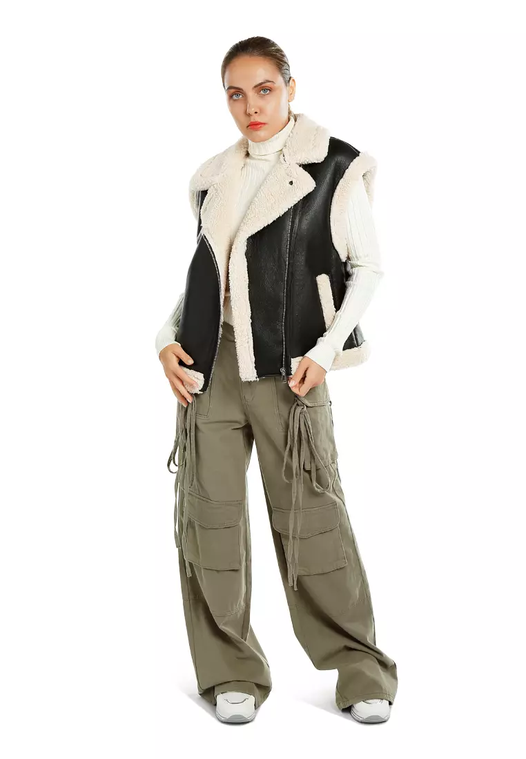Unisex Black Notched Lapel Relaxed Vest
