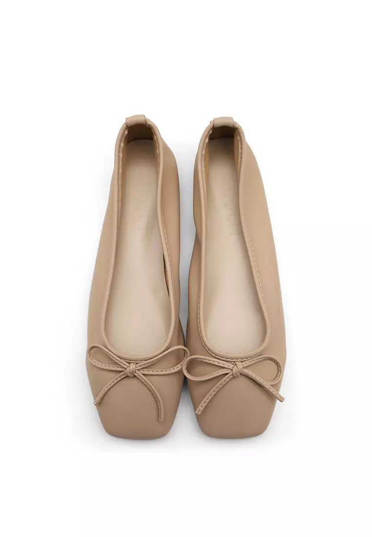 Ellisy Ribbon Flats (1cm) - Beige