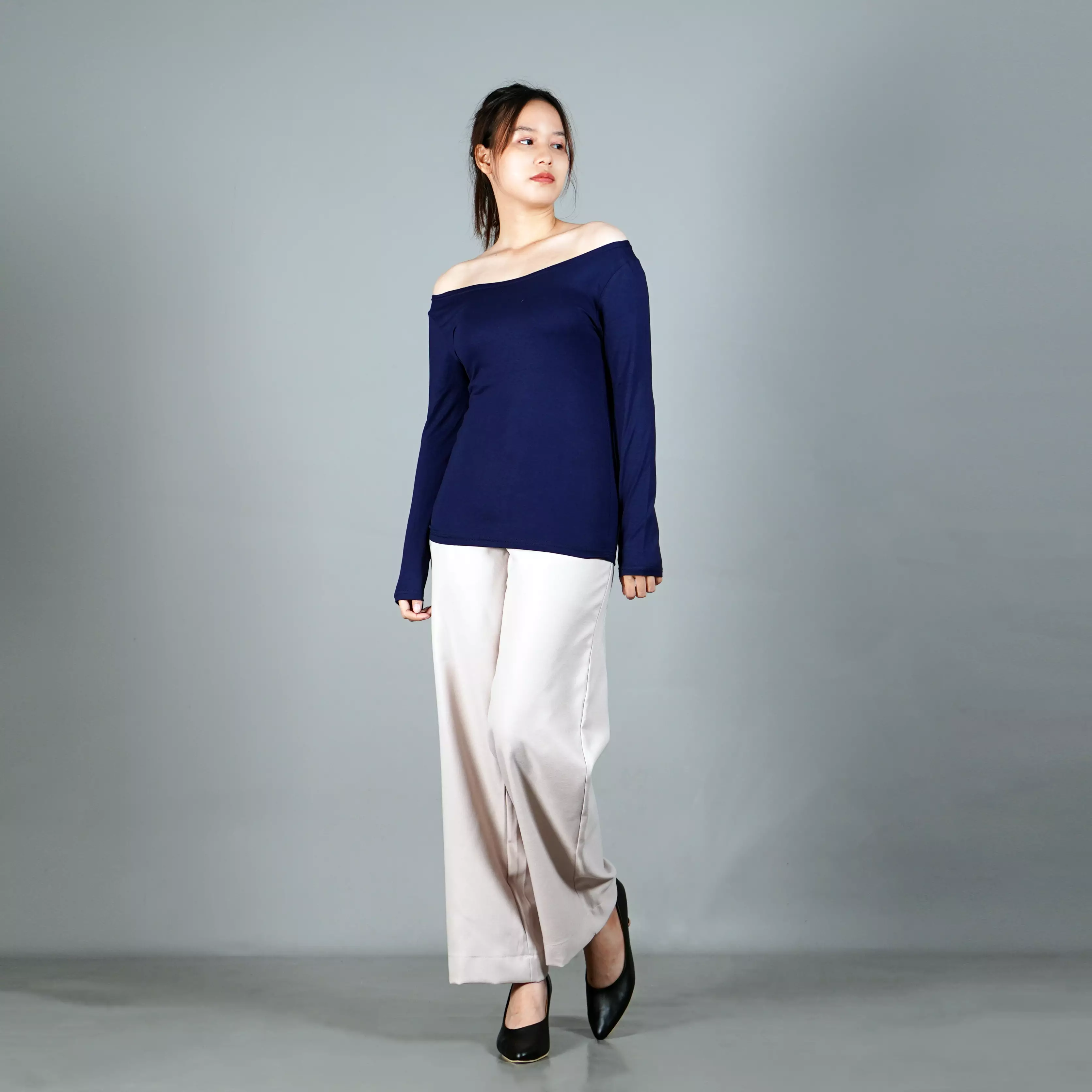 SABRINA TOP Long Sleeves Baju Sabrina Lengan Panjang - NAVY BLUE