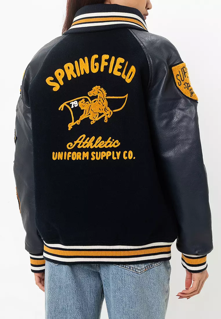 College Patched Varsity Bomber Jacket