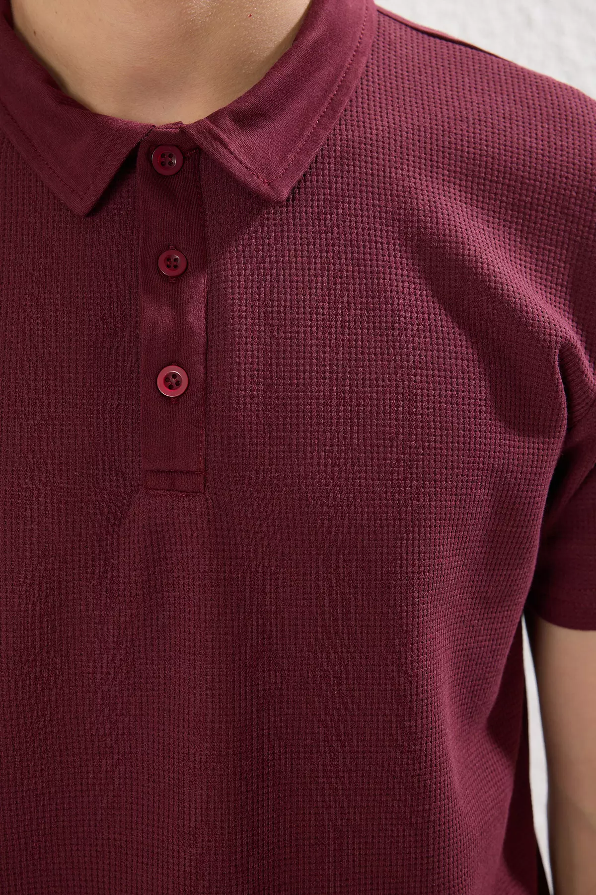 Plum Slim/Slim Cut Textured Buttoned 100% Cotton Polo Neck T-Shirt Tmnss20Po0002